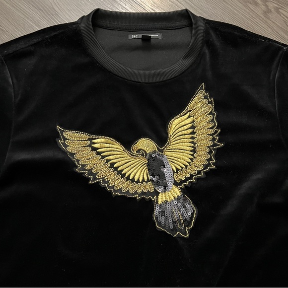 INC International Concept Men’s Velvet/Velour Black Sequins Eagle Sweatshirt New - Picture 5 of 6